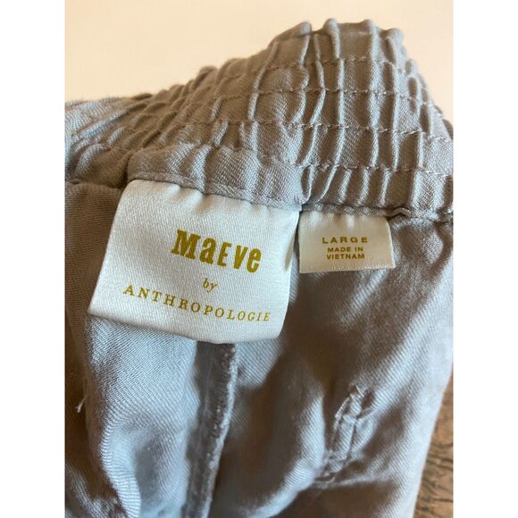 Maeve by Anthropologie Linen A-Line Shorts Kahki Color SIZE LARGE Elastic Waist - Picture 6 of 6